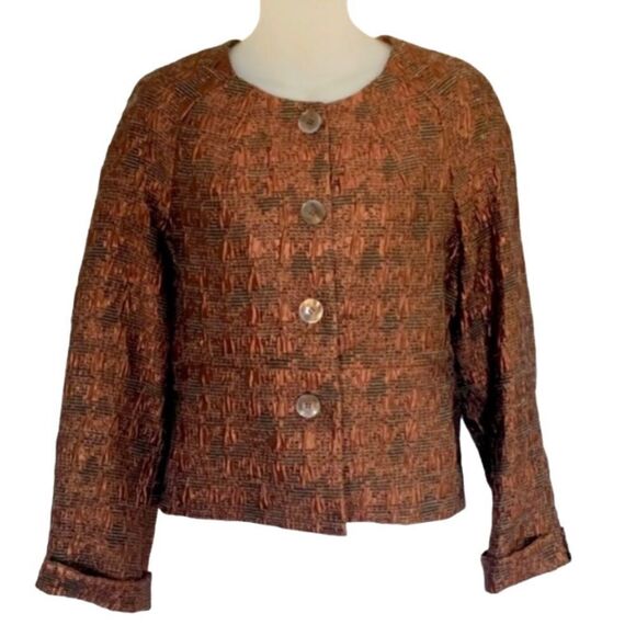Jones New York Collection Tweed  Brown Cropped Blazer, 6 - Picture 2 of 6